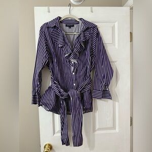 Jones New York Signature Woman Pin-striped Purple Wrap Dress Shirt- size 1X
